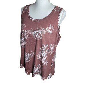 Maurices 24/7 Activewear Tank Sleeveless Shirt Brown Floral Womens Large